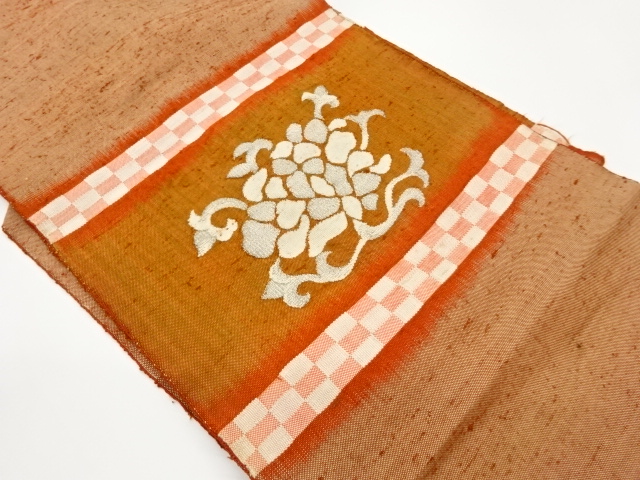 JAPANESE NAGOYA OBI / TSUMUGI / WOVEN ABSTRACT FLOWER ARABESQUE